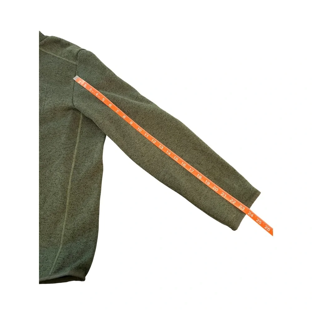 Lands' End Mens Sweater Fleece Quarter Zip Pullover Green Leather Trim Large